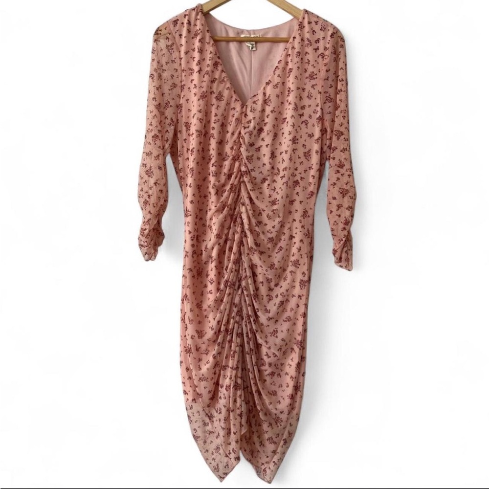Torrid Plus Size 1x Pink Mesh Mini Dress with Floral Print and Ruching